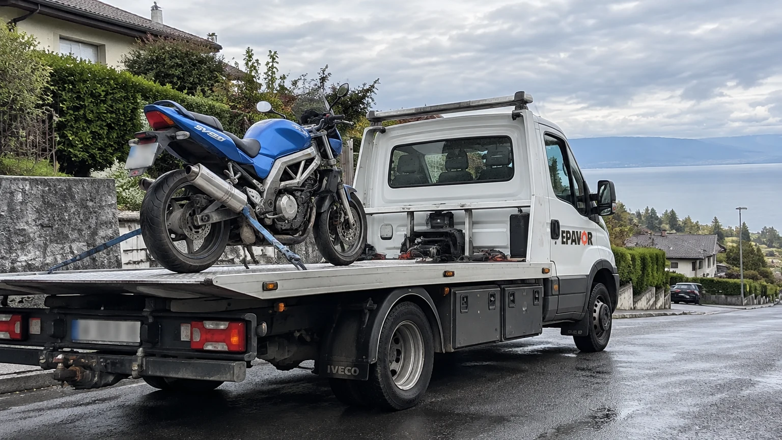 Illustration d’un enlèvement d’épave à Neuvecelle avec une dépanneuse — service d’épaviste.