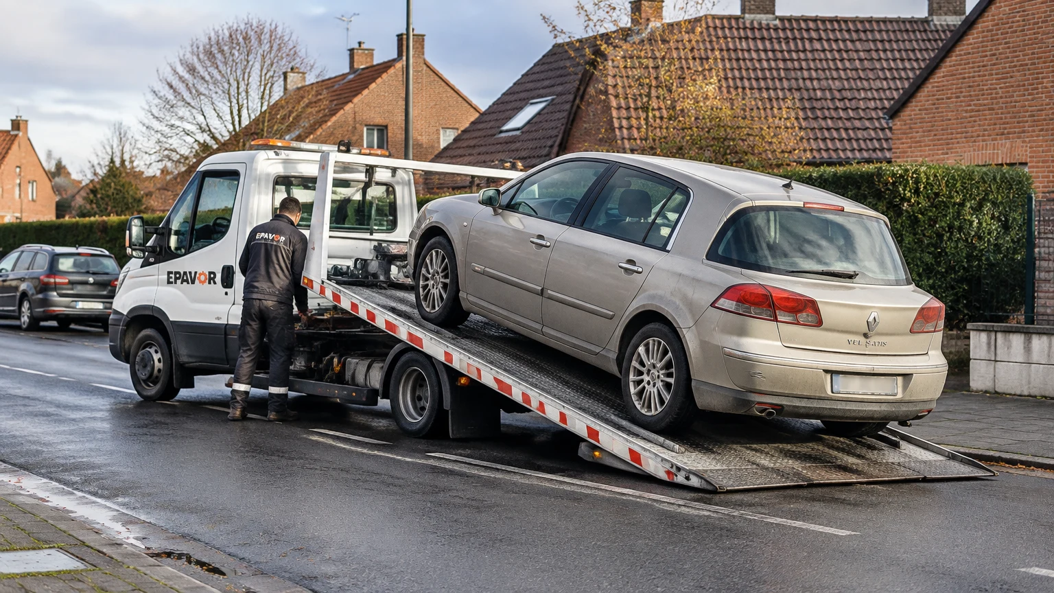 Illustration d’un enlèvement d’épave à Neuville-en-Ferrain avec une dépanneuse — service d’épaviste.