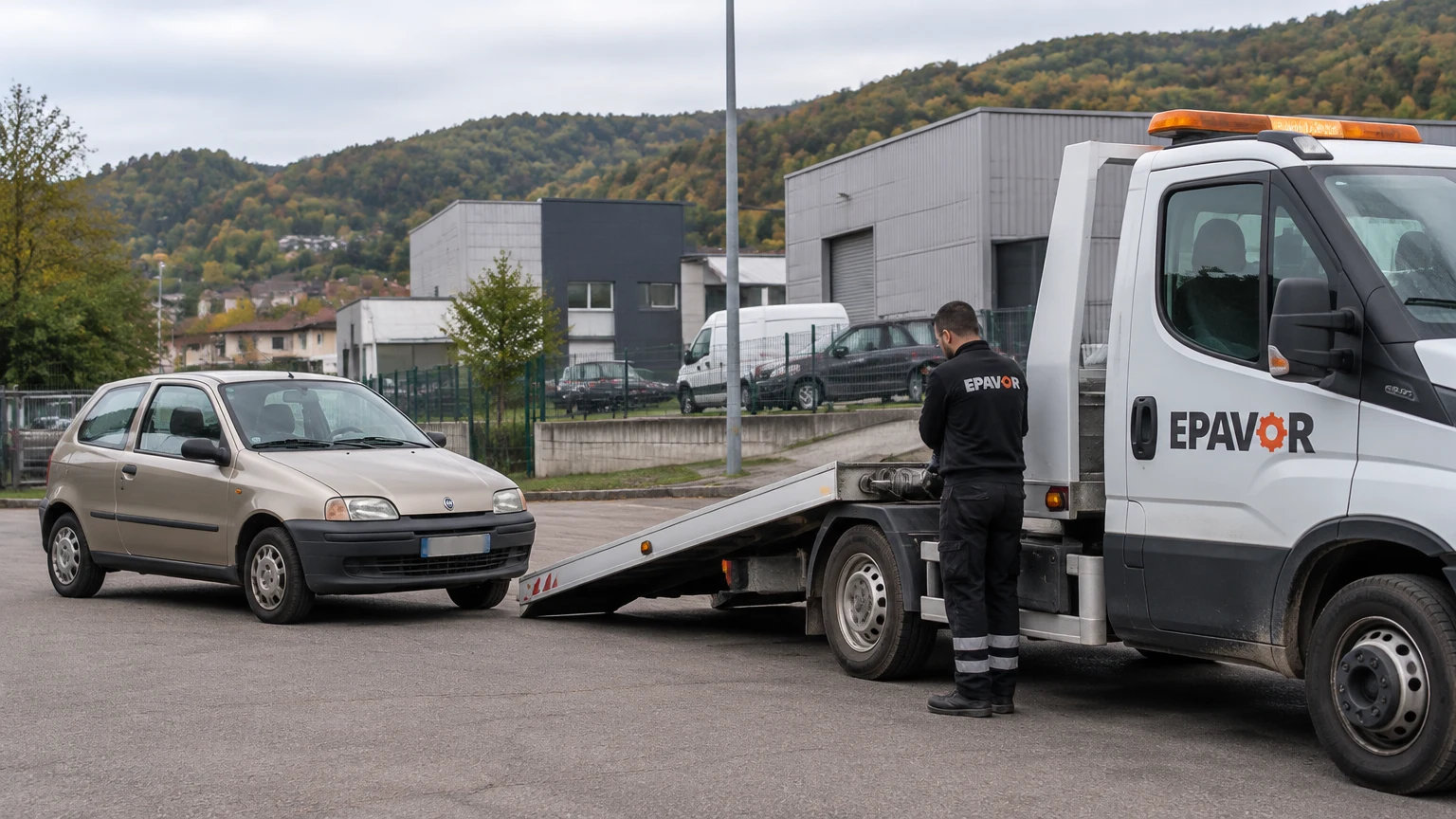 Illustration d’un enlèvement d’épave à Nouzonville avec une dépanneuse — service d’épaviste.