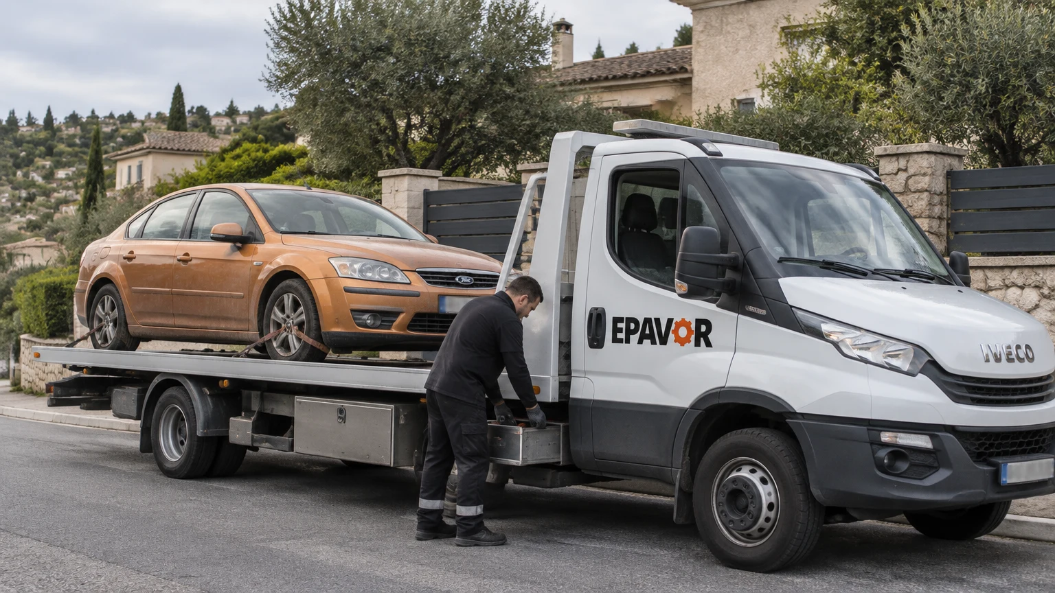 Illustration d’un enlèvement d’épave à Opio avec une dépanneuse — service d’épaviste.
