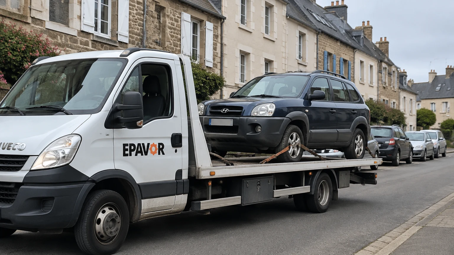 Illustration d’un enlèvement d’épave à Paimpol avec une dépanneuse — service d’épaviste.