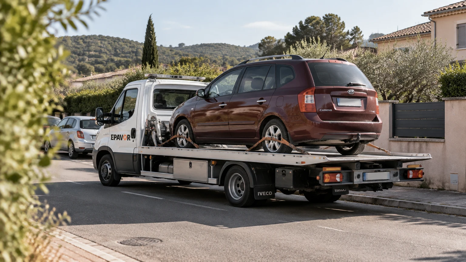 Illustration d’un enlèvement d’épave à Pierrefeu-du-Var avec une dépanneuse — service d’épaviste.