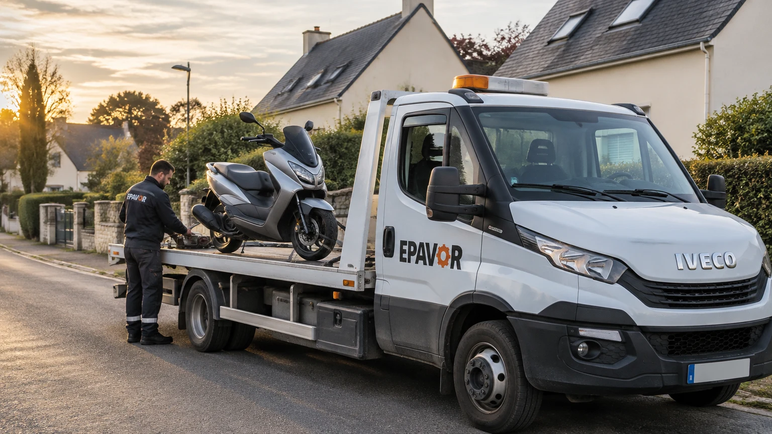 Illustration d’un enlèvement d’épave à Pleuven avec une dépanneuse — service d’épaviste.