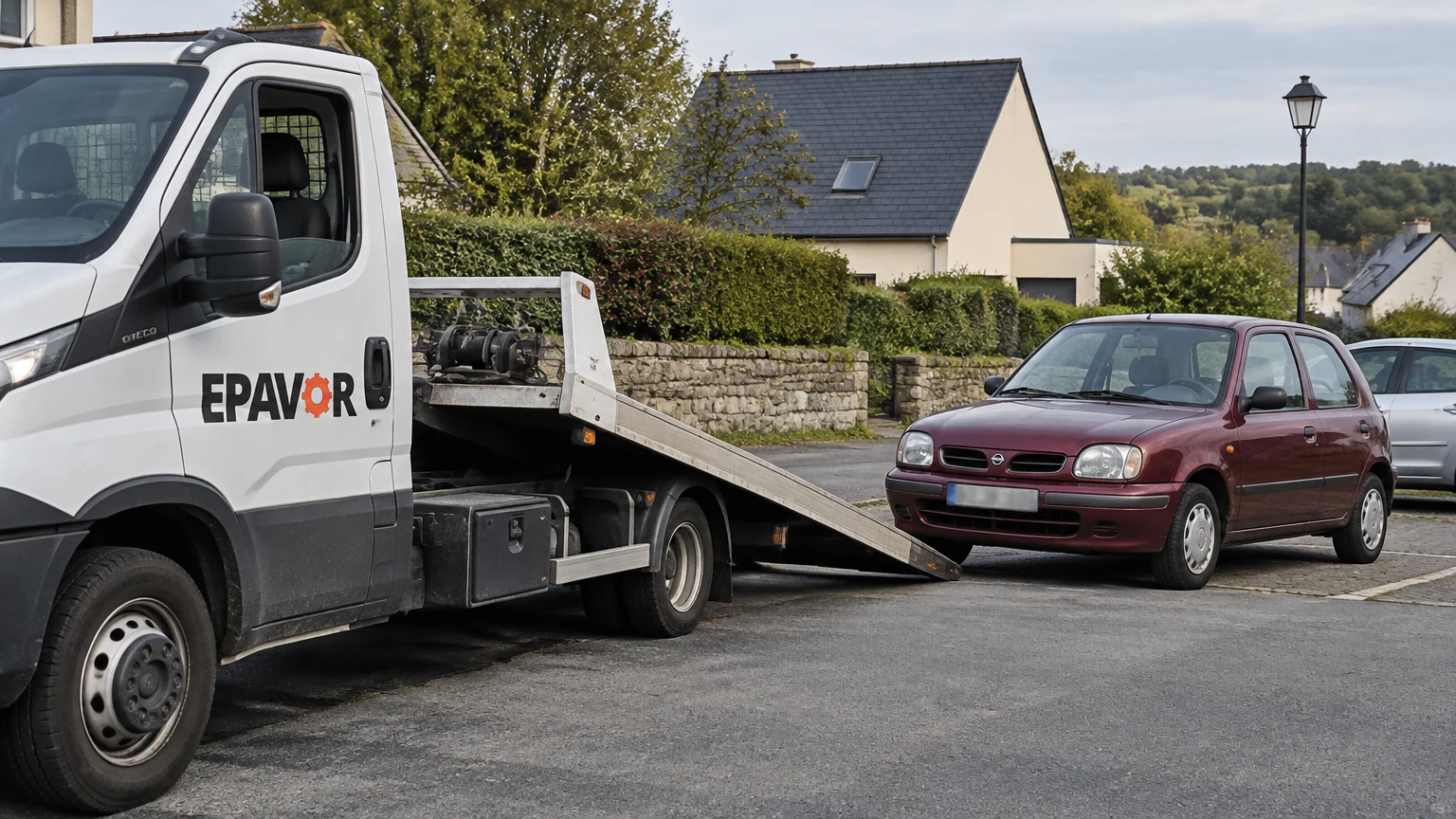 Illustration d’un enlèvement d’épave à Plourivo avec une dépanneuse — service d’épaviste.
