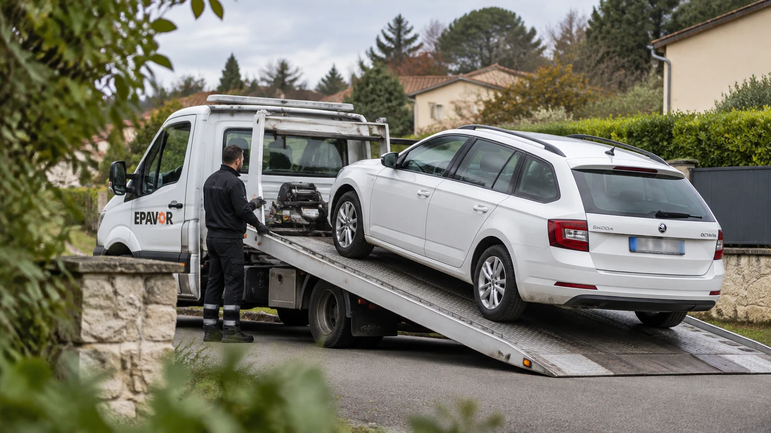 Illustration d’un enlèvement d’épave à Pompignac avec une dépanneuse — service d’épaviste.