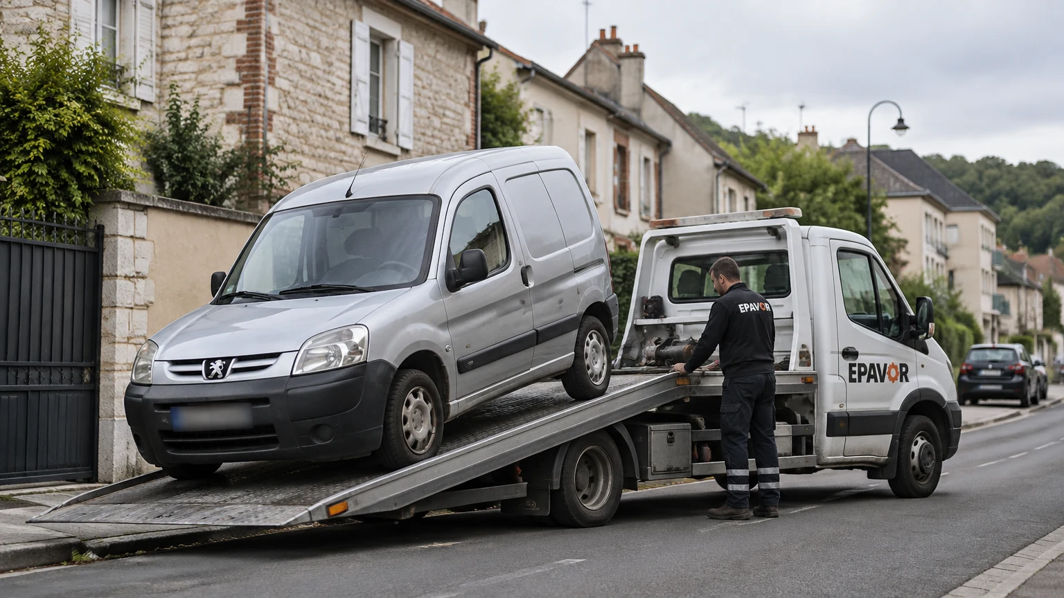 Illustration d’un enlèvement d’épave à Précy-sur-Oise avec une dépanneuse — service d’épaviste.