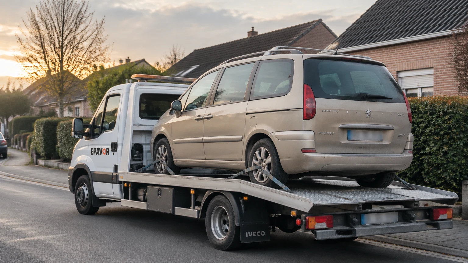 Illustration d’un enlèvement d’épave à Raimbeaucourt avec une dépanneuse — service d’épaviste.