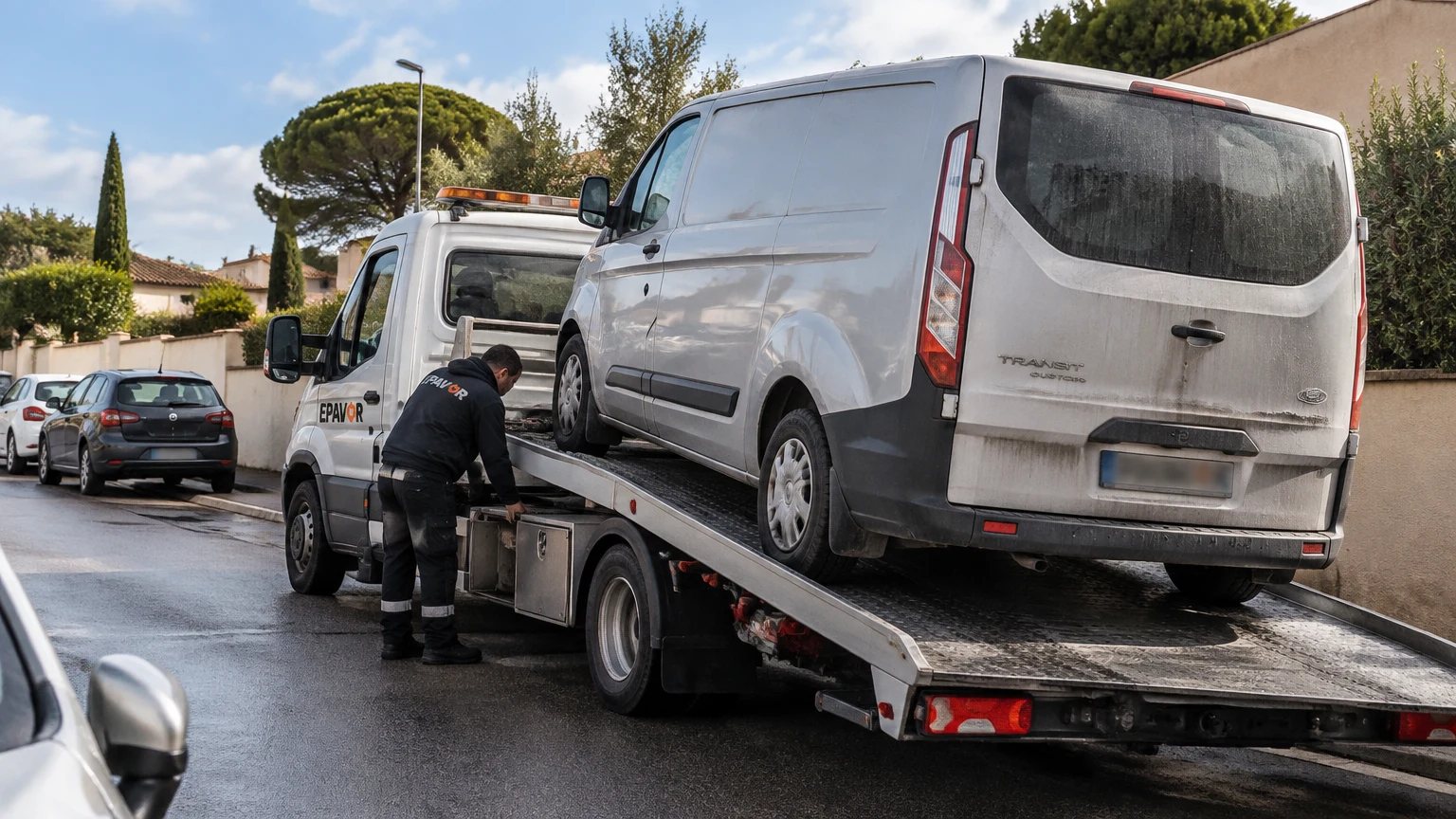 Illustration d’un enlèvement d’épave à Rognac avec une dépanneuse — service d’épaviste.
