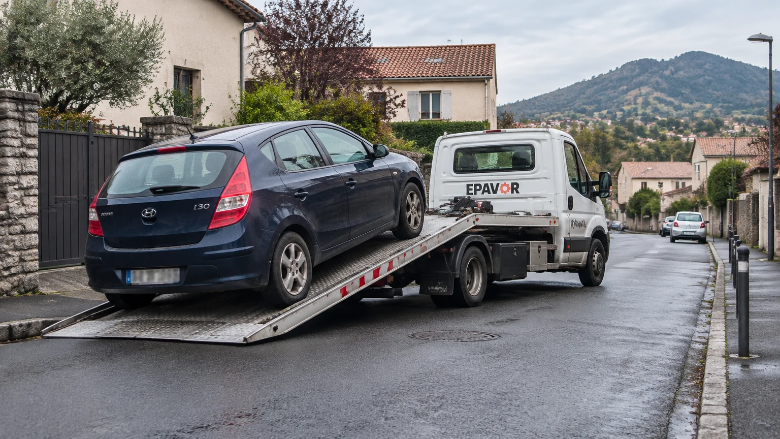 Illustration d’un enlèvement d’épave à Romagnat avec une dépanneuse — service d’épaviste.