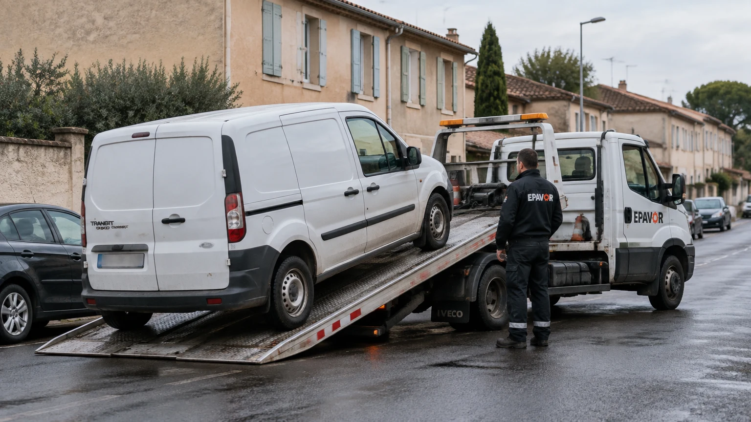 Illustration d’un enlèvement d’épave à Roquemaure avec une dépanneuse — service d’épaviste.