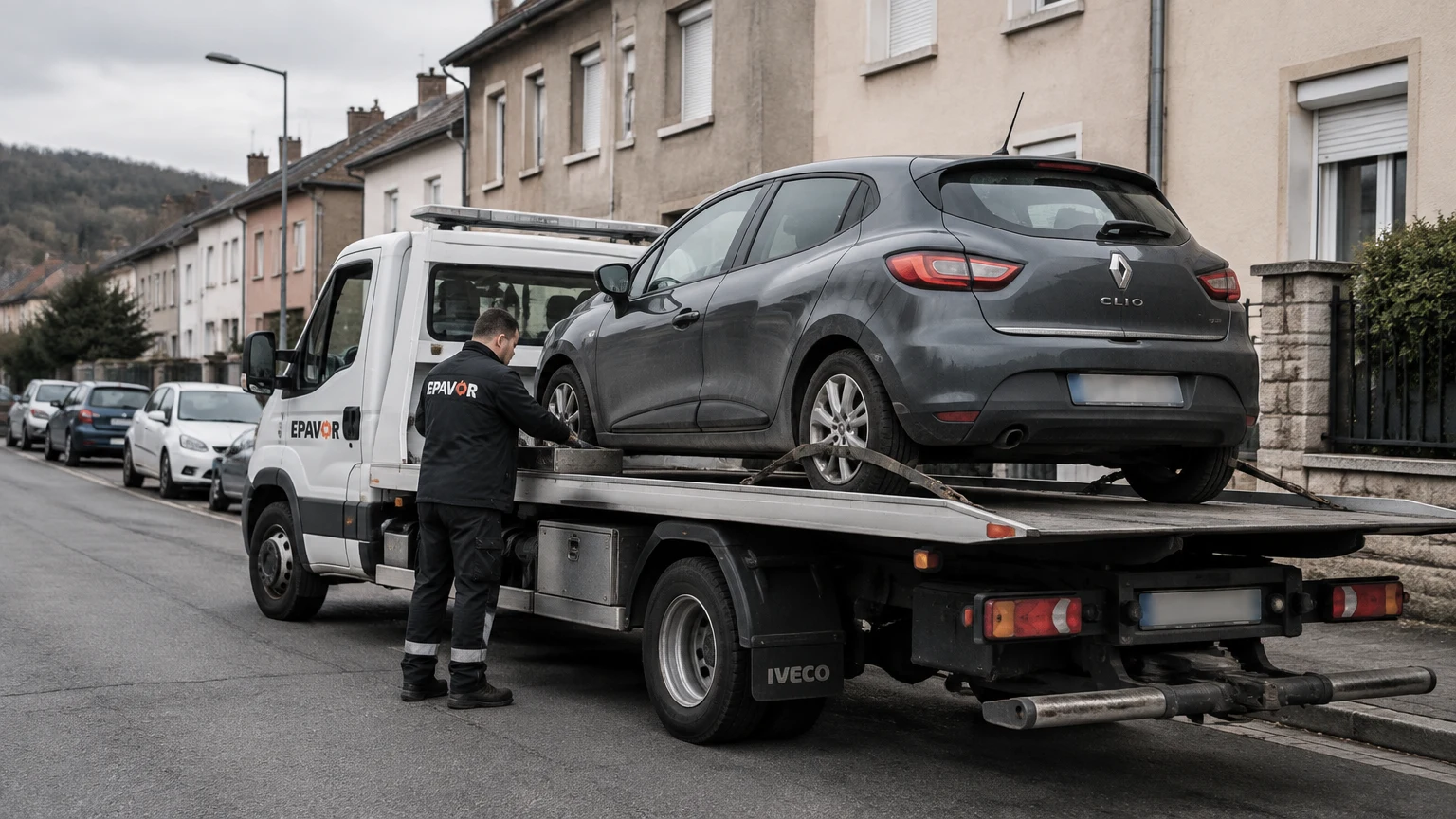 Illustration d’un enlèvement d’épave à Rosselange avec une dépanneuse — service d’épaviste.