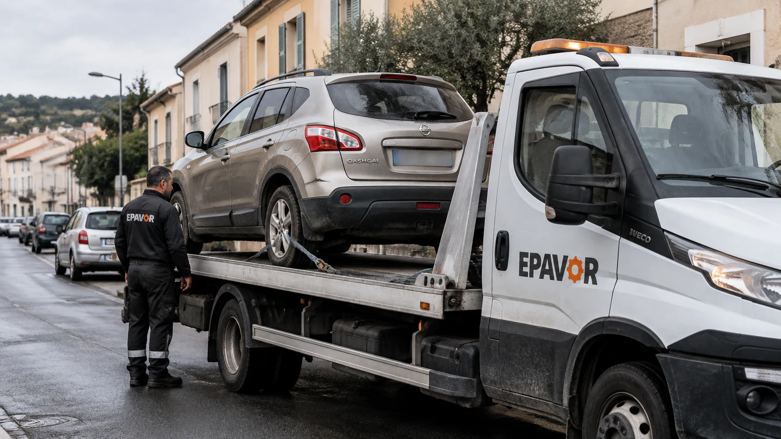 Illustration d’un enlèvement d’épave à Saint-André-de-Sangonis avec une dépanneuse — service d’épaviste.