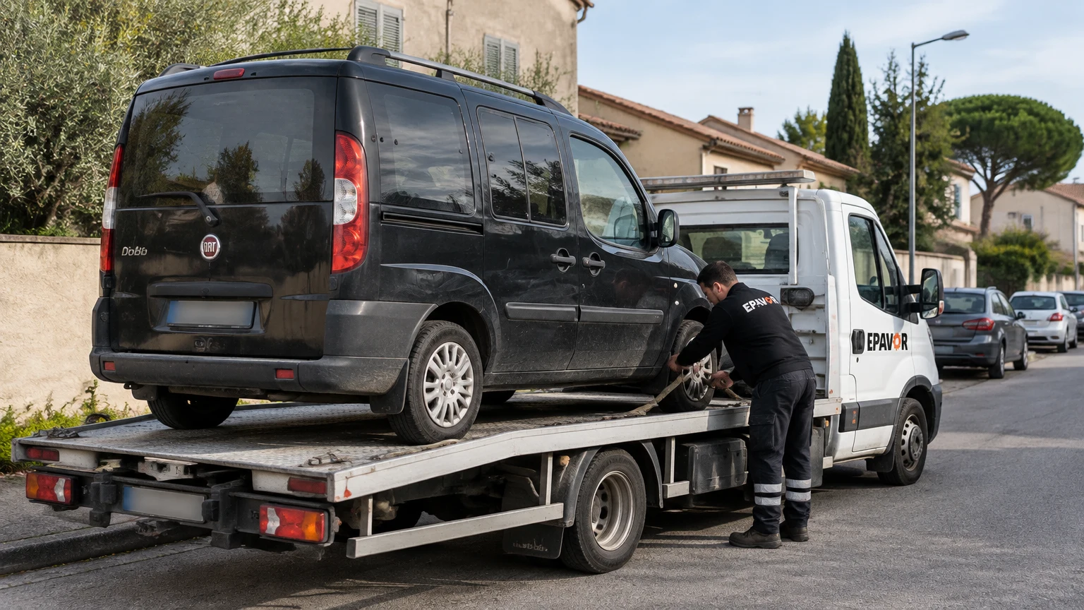 Illustration d’un enlèvement d’épave à Saint-Brès avec une dépanneuse — service d’épaviste.