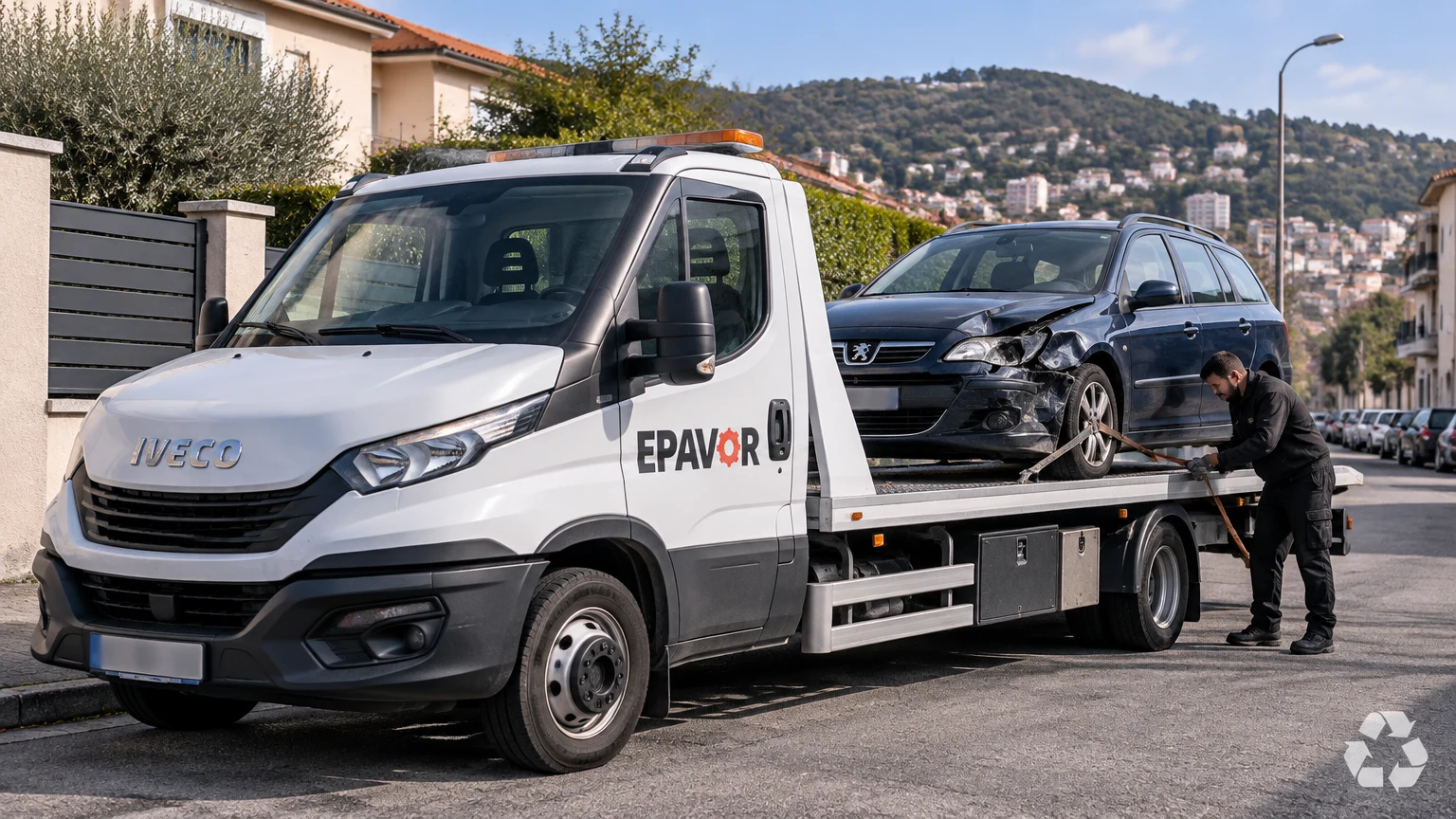 Illustration d’un enlèvement d’épave à Saint-Chamond avec une dépanneuse — service d’épaviste.