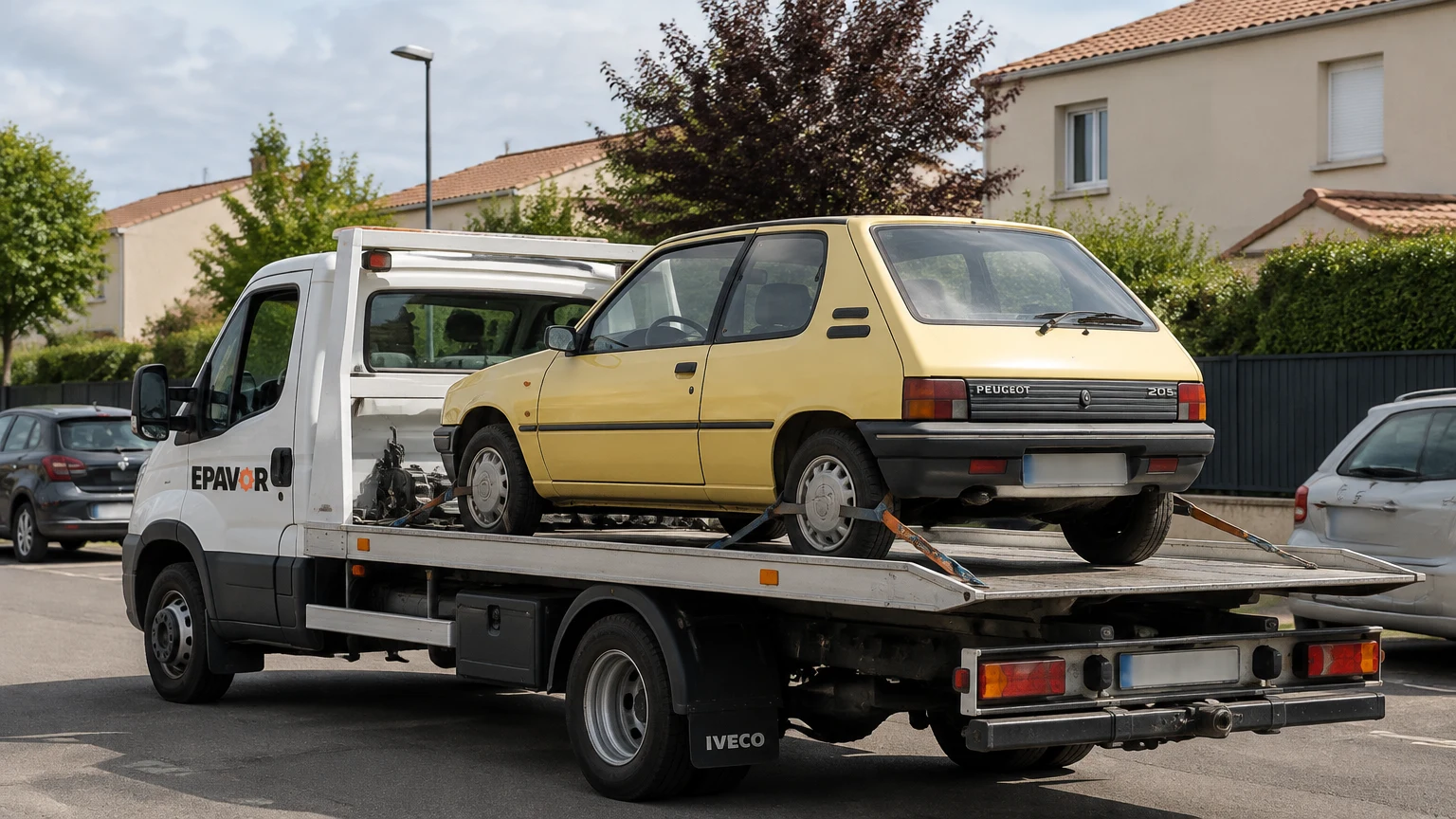 Illustration d’un enlèvement d’épave à Saint-Georges-lès-Baillargeaux avec une dépanneuse — service d’épaviste.