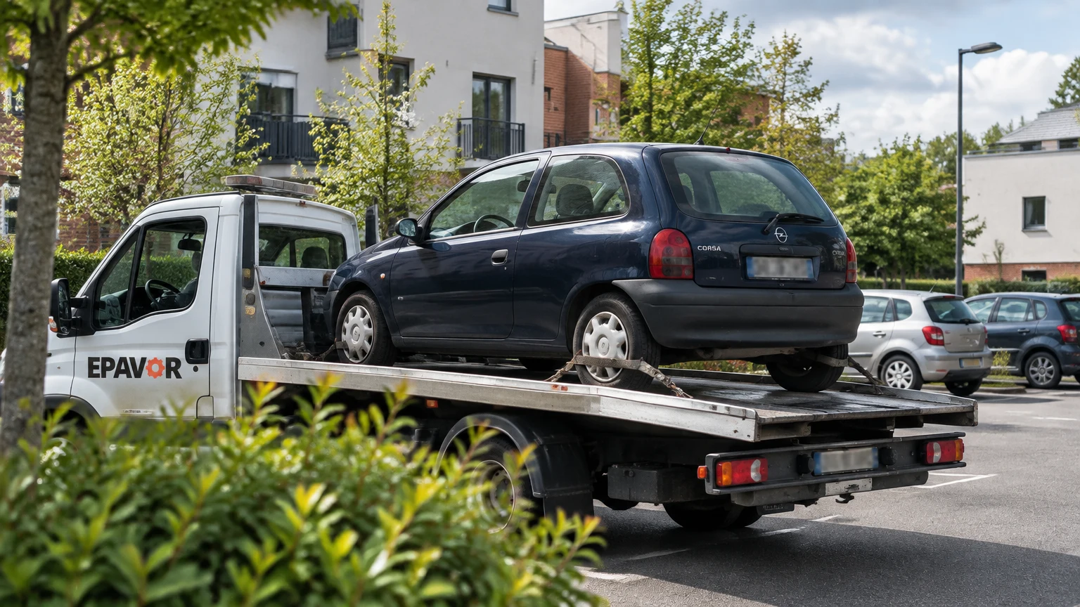 Illustration d’un enlèvement d’épave à Saint-Jacques-de-la-Lande avec une dépanneuse — service d’épaviste.