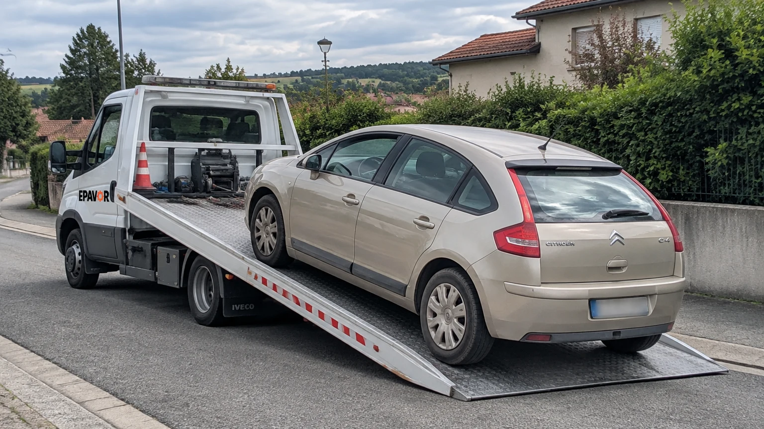 Illustration d’un enlèvement d’épave à Saint-Jean-de-Bournay avec une dépanneuse — service d’épaviste.