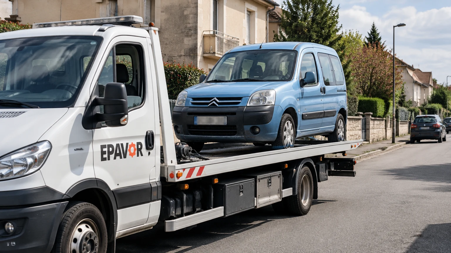 Illustration d’un enlèvement d’épave à Saint-Just-le-Martel avec une dépanneuse — service d’épaviste.