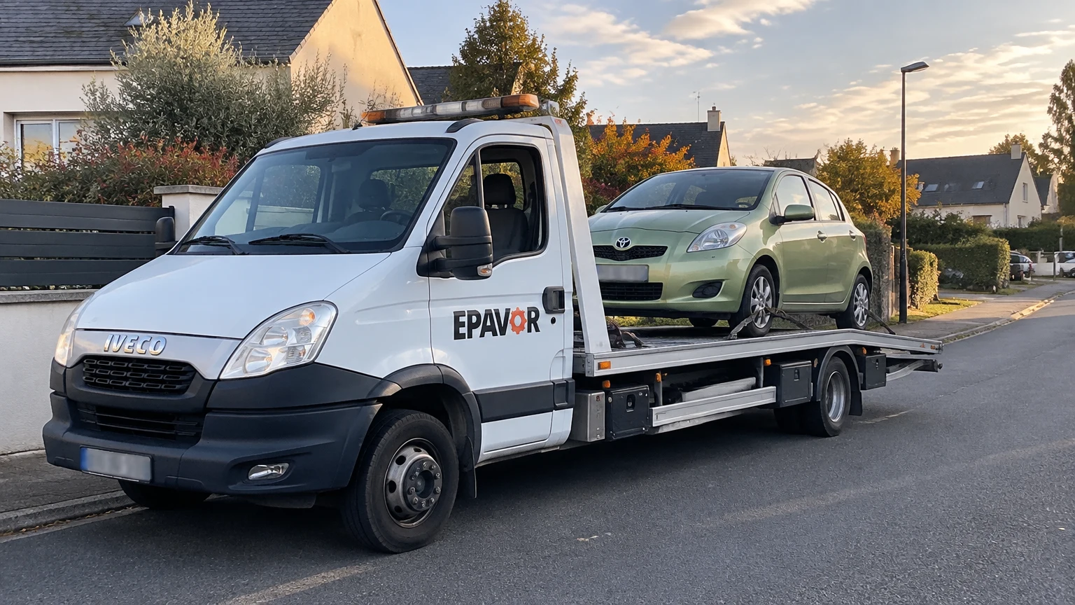 Illustration d’un enlèvement d’épave à Saint-Lambert-la-Potherie avec une dépanneuse — service d’épaviste.