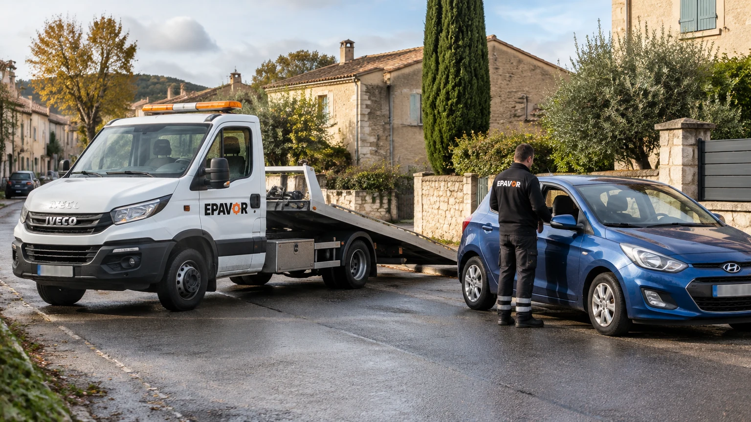 Illustration d’un enlèvement d’épave à Saint-Quentin-la-Poterie avec une dépanneuse — service d’épaviste.