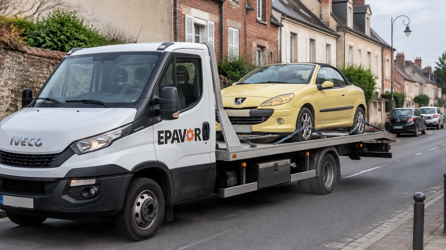 Illustration d’un enlèvement d’épave à Saint-Saëns avec une dépanneuse — service d’épaviste.