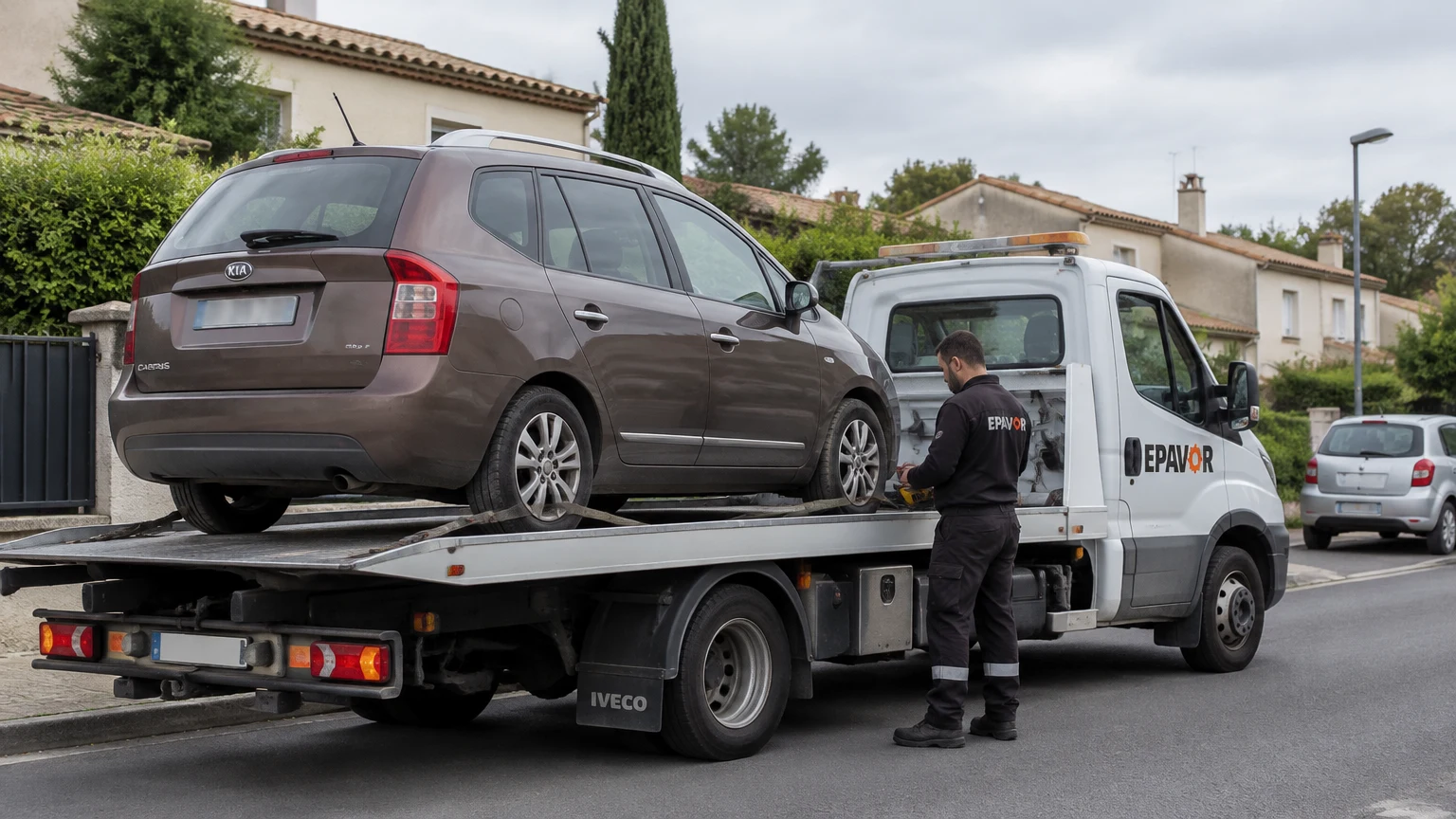 Illustration d’un enlèvement d’épave à Saint-Yrieix-sur-Charente avec une dépanneuse — service d’épaviste.