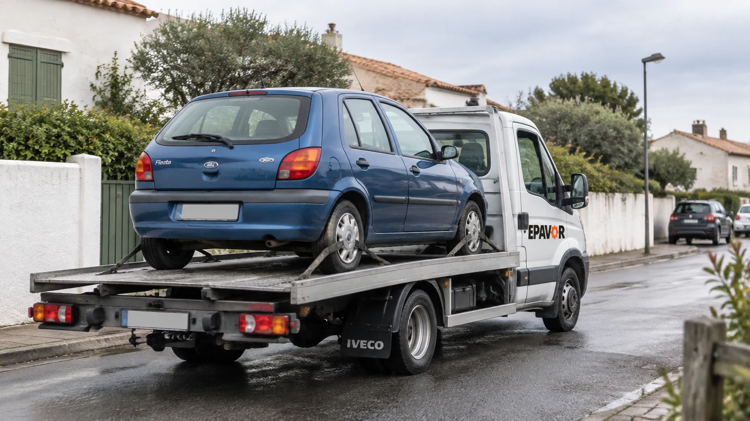 Illustration d’un enlèvement d’épave à Sainte-Marie-de-Ré avec une dépanneuse — service d’épaviste.