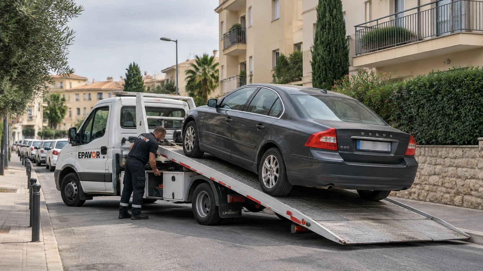 Illustration d’un enlèvement d’épave à Sanary-sur-Mer avec une dépanneuse — service d’épaviste.