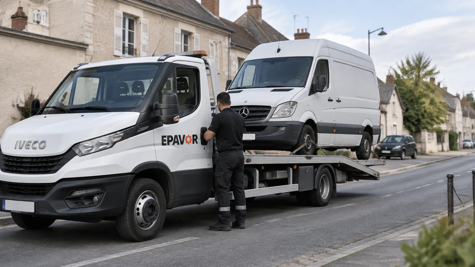 Illustration d’un enlèvement d’épave à Savigné-l'Évêque avec une dépanneuse — service d’épaviste.