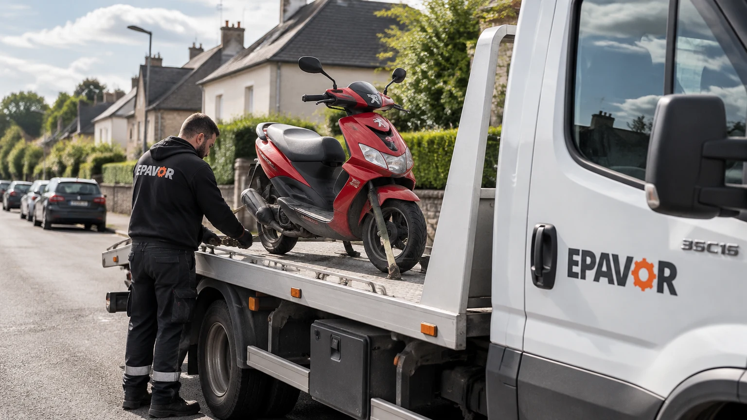 Illustration d’un enlèvement d’épave à Sées avec une dépanneuse — service d’épaviste.