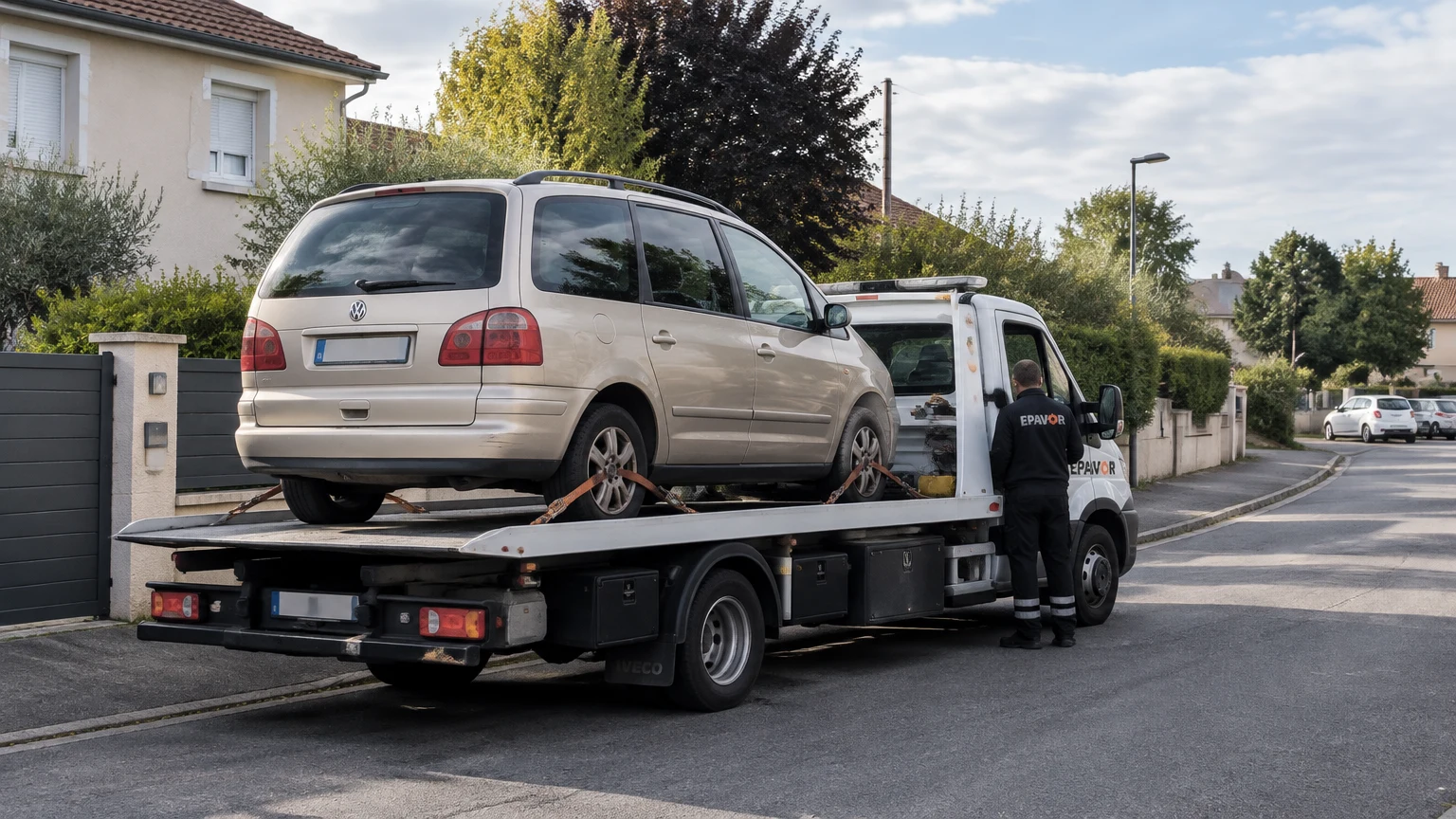 Illustration d’un enlèvement d’épave à Séméac avec une dépanneuse — service d’épaviste.