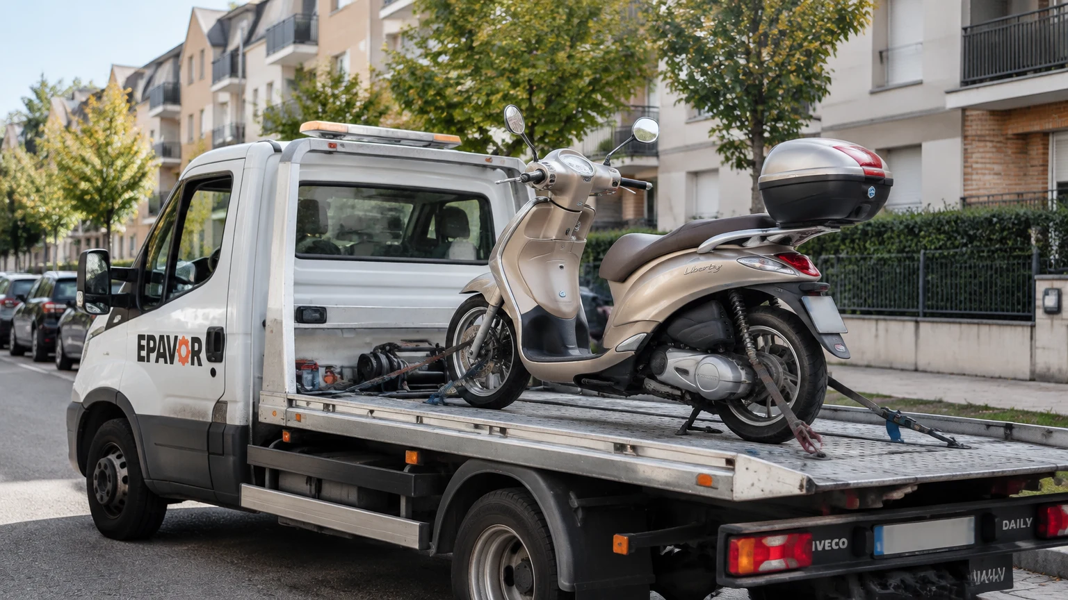 Illustration d’un enlèvement d’épave à Serris avec une dépanneuse — service d’épaviste.