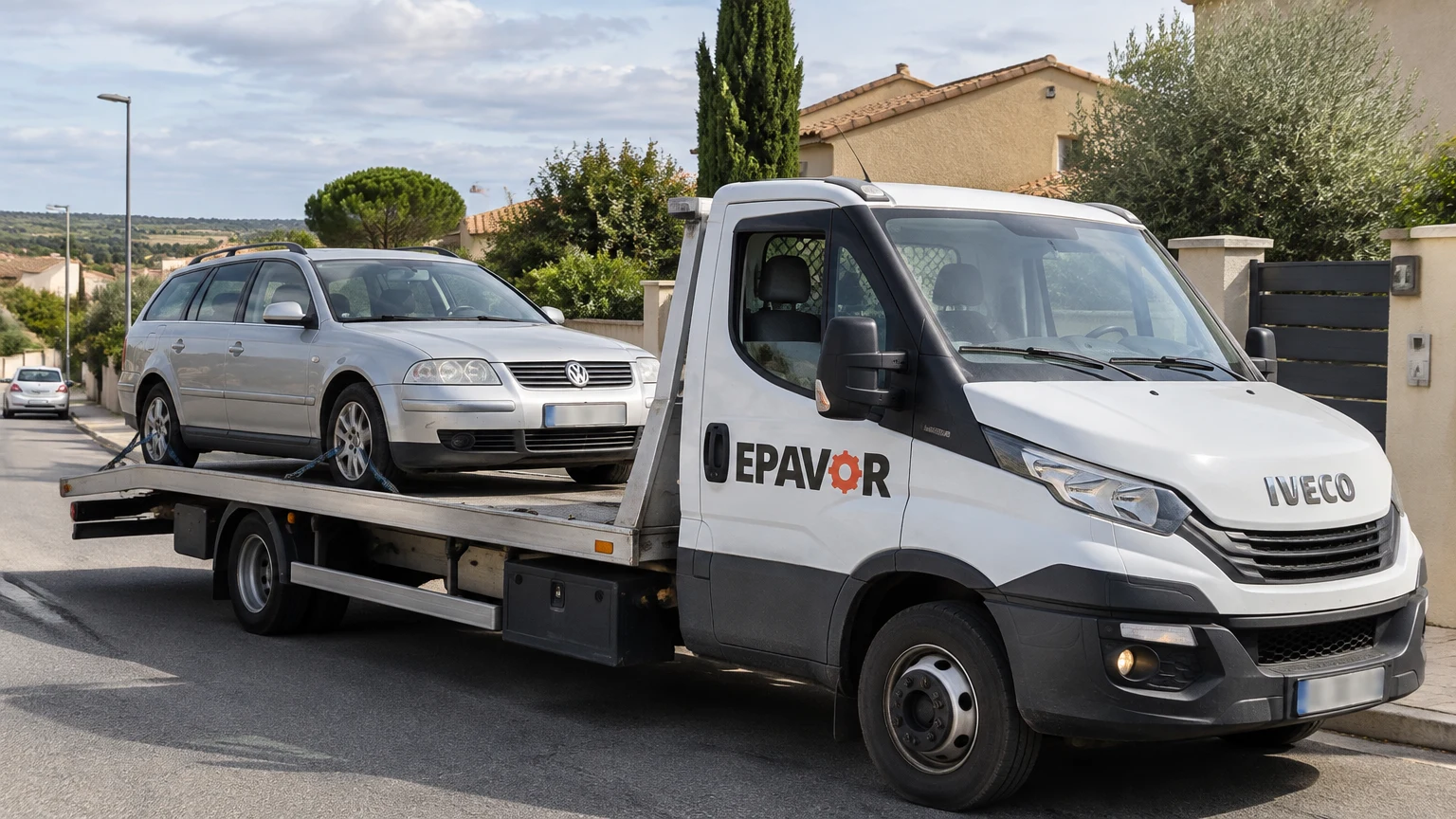 Illustration d’un enlèvement d’épave à Servian avec une dépanneuse — service d’épaviste.