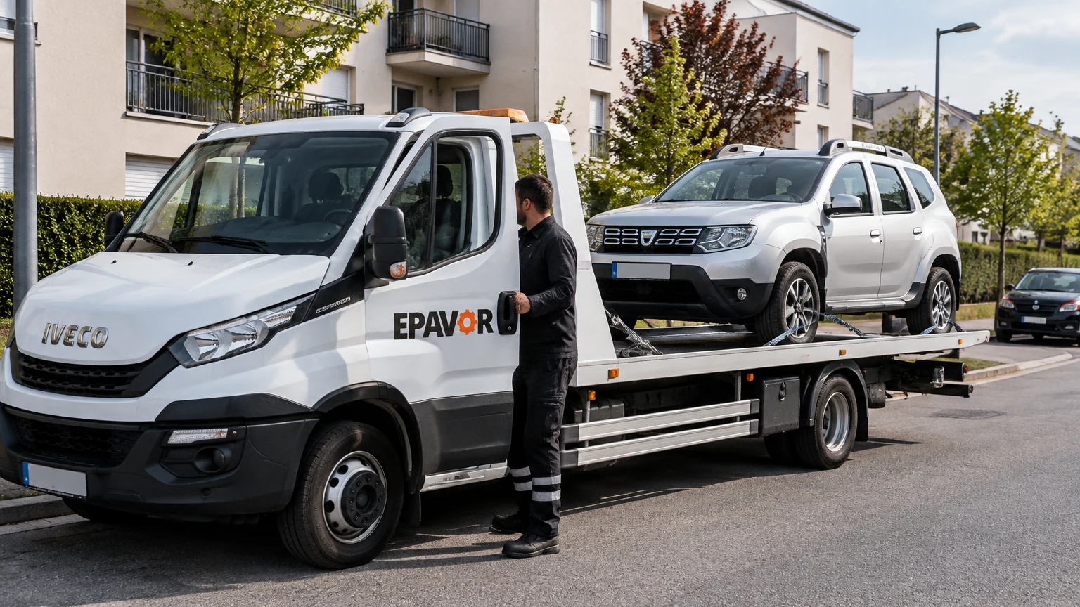 Illustration d’un enlèvement d’épave à Servon avec une dépanneuse — service d’épaviste.