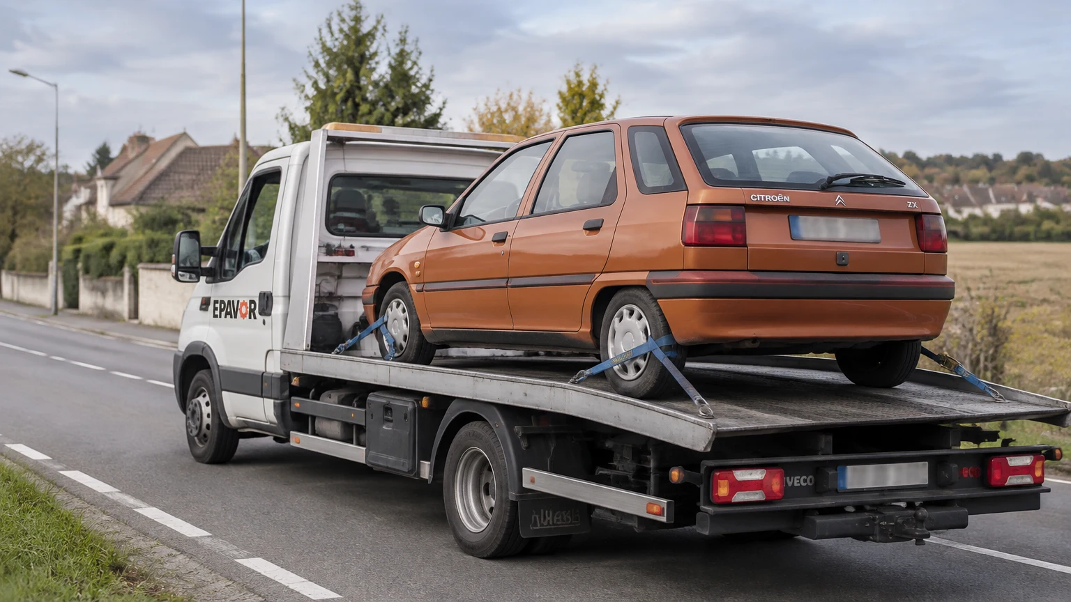 Illustration d’un enlèvement d’épave à Sézanne avec une dépanneuse — service d’épaviste.