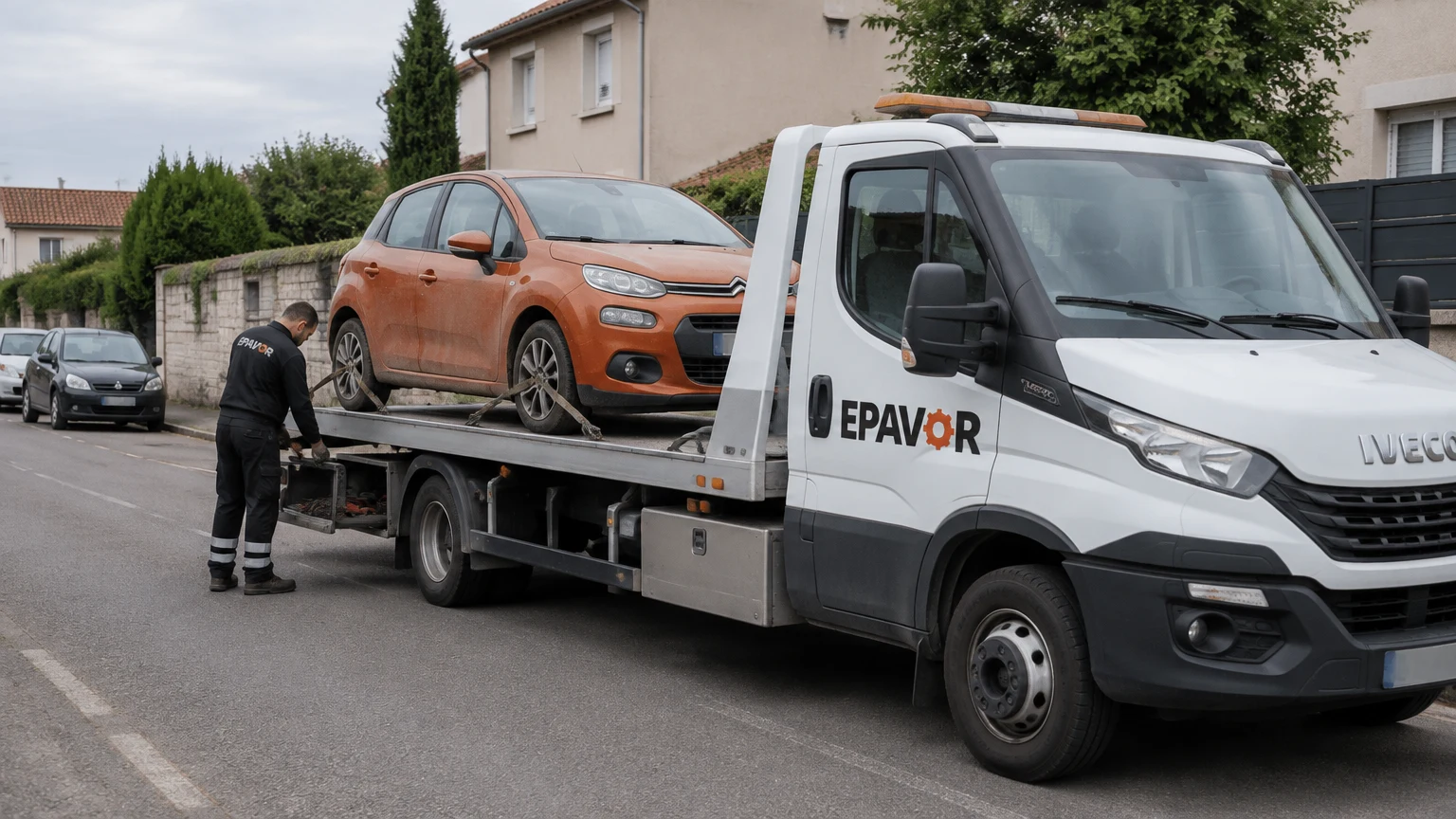 Illustration d’un enlèvement d’épave à Solaize avec une dépanneuse — service d’épaviste.