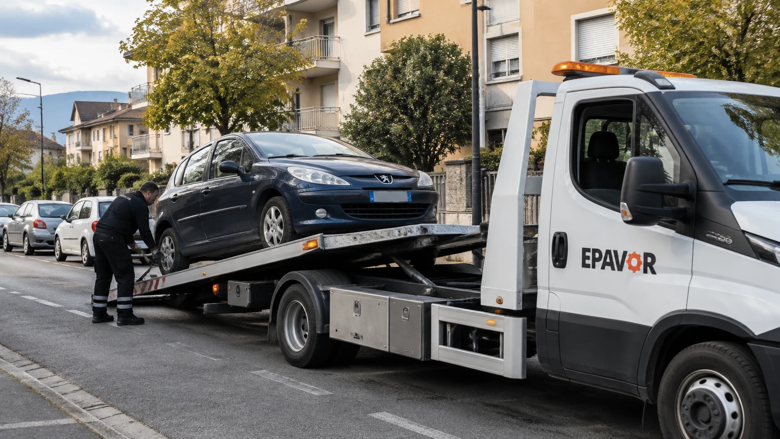 Illustration d’un enlèvement d’épave à Tarbes avec une dépanneuse — service d’épaviste.