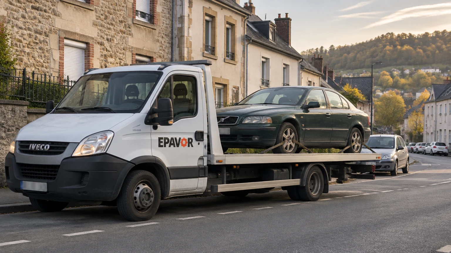 Illustration d’un enlèvement d’épave à Thury-Harcourt avec une dépanneuse — service d’épaviste.