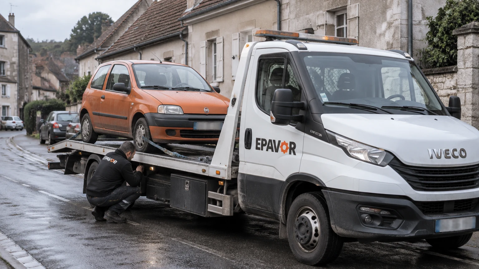 Illustration d’un enlèvement d’épave à Tonnerre avec une dépanneuse — service d’épaviste.