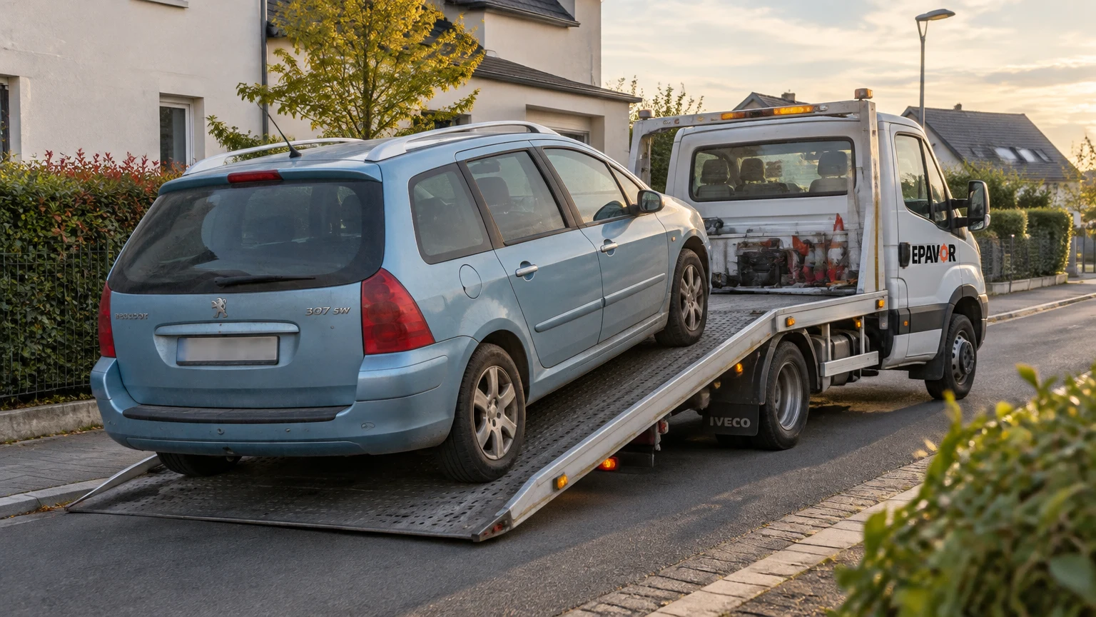 Illustration d’un enlèvement d’épave à Touques avec une dépanneuse — service d’épaviste.