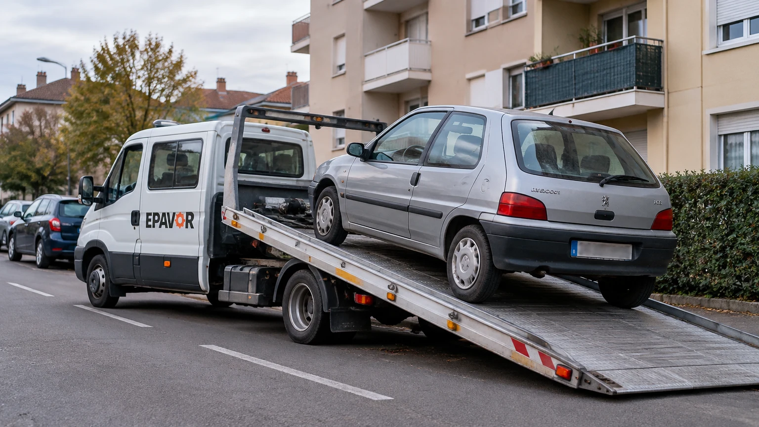 Illustration d’un enlèvement d’épave à Tournus avec une dépanneuse — service d’épaviste.