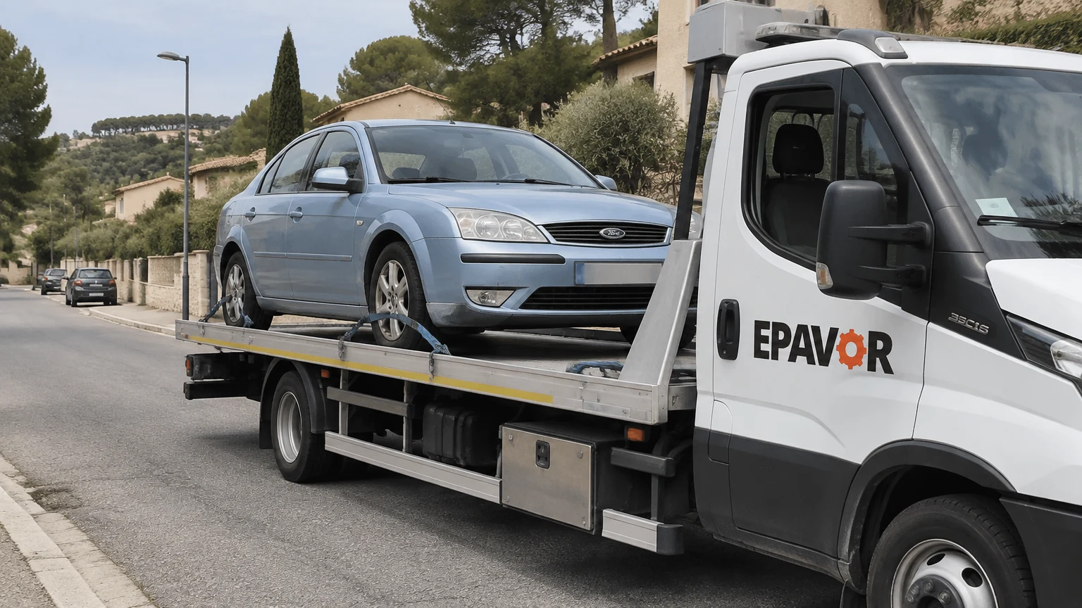 Illustration d’un enlèvement d’épave à Ventabren avec une dépanneuse — service d’épaviste.