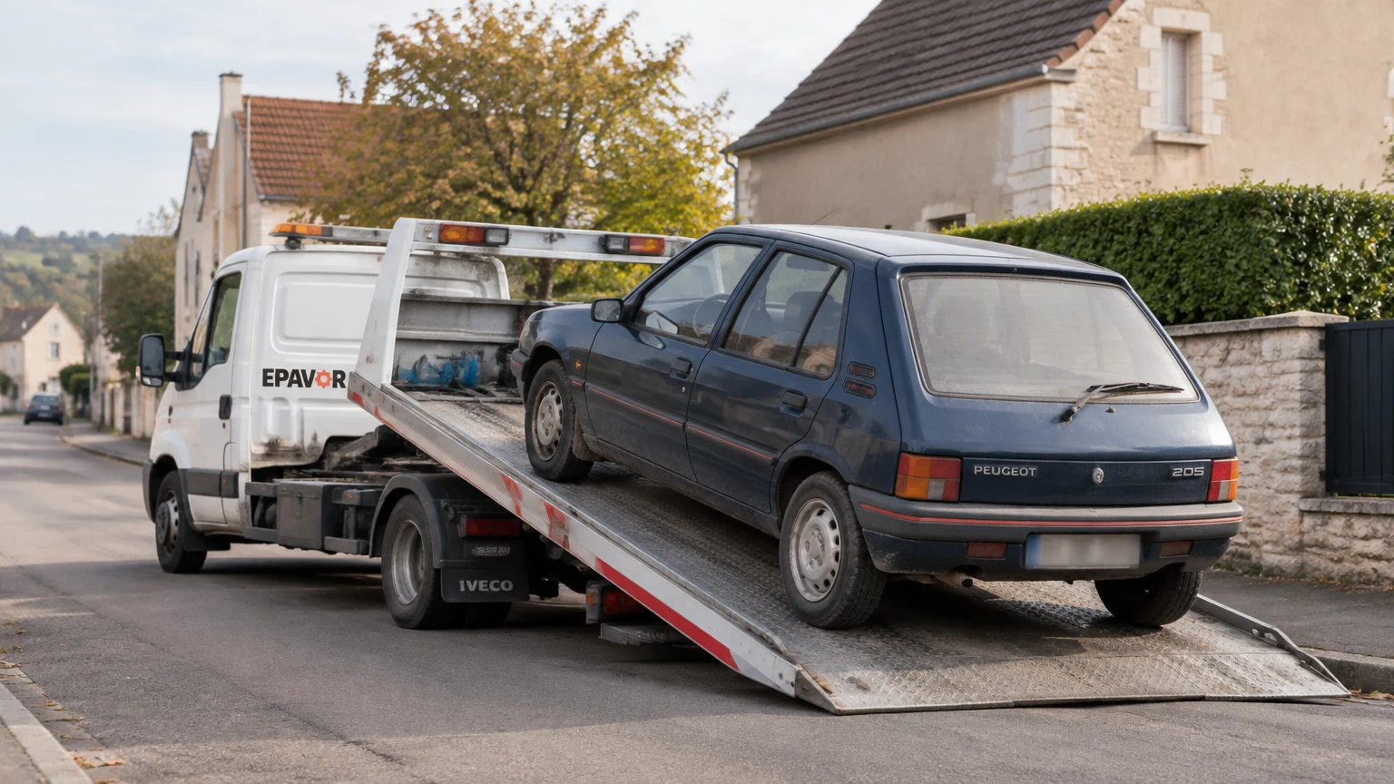 Illustration d’un enlèvement d’épave à Vertus avec une dépanneuse — service d’épaviste.