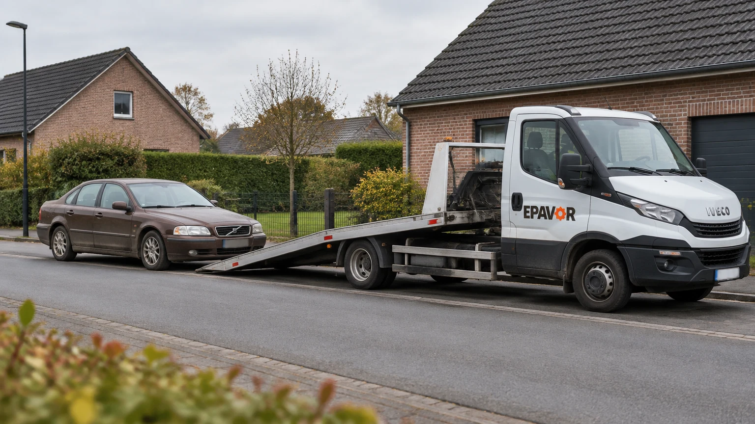 Illustration d’un enlèvement d’épave à Vieux-Berquin avec une dépanneuse — service d’épaviste.