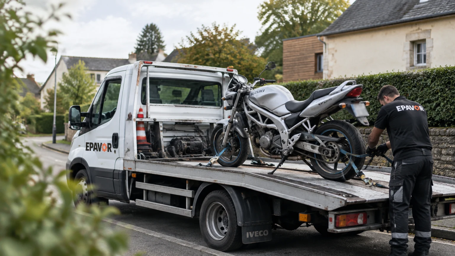 Illustration d’un enlèvement d’épave à Vignoc avec une dépanneuse — service d’épaviste.