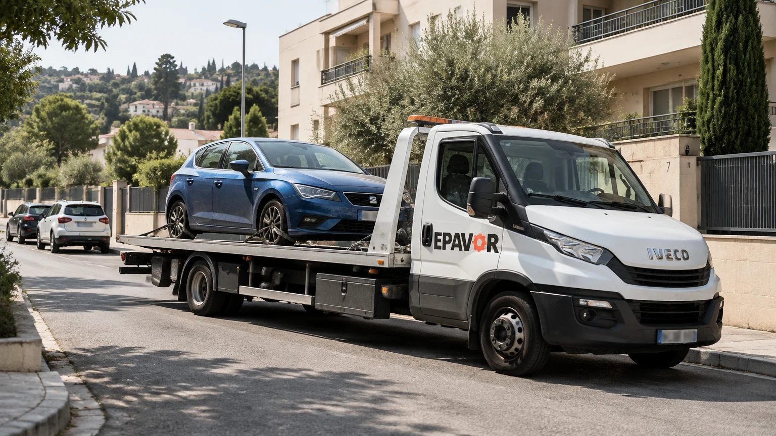 Illustration d’un enlèvement d’épave à Villeneuve-lès-Avignon avec une dépanneuse — service d’épaviste.