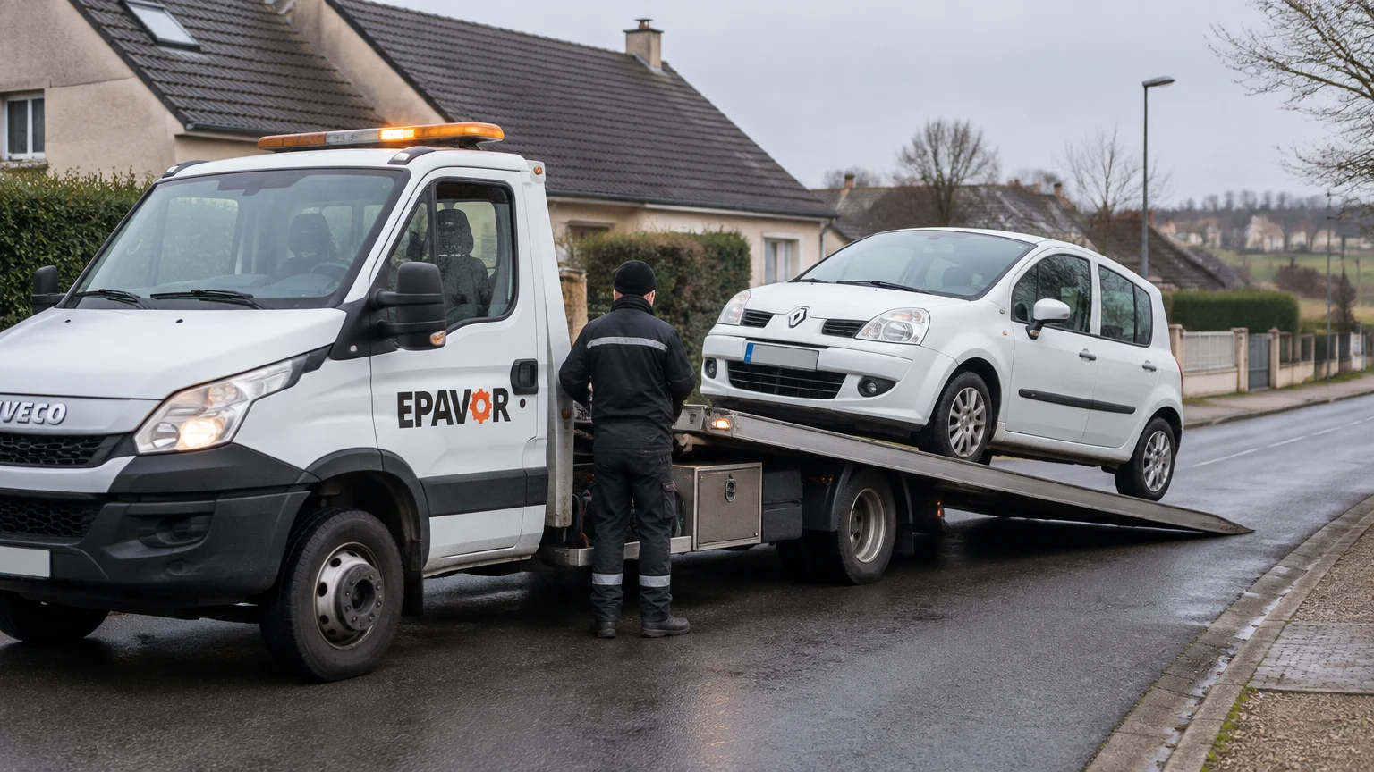 Illustration d’un enlèvement d’épave à Vouziers avec une dépanneuse — service d’épaviste.